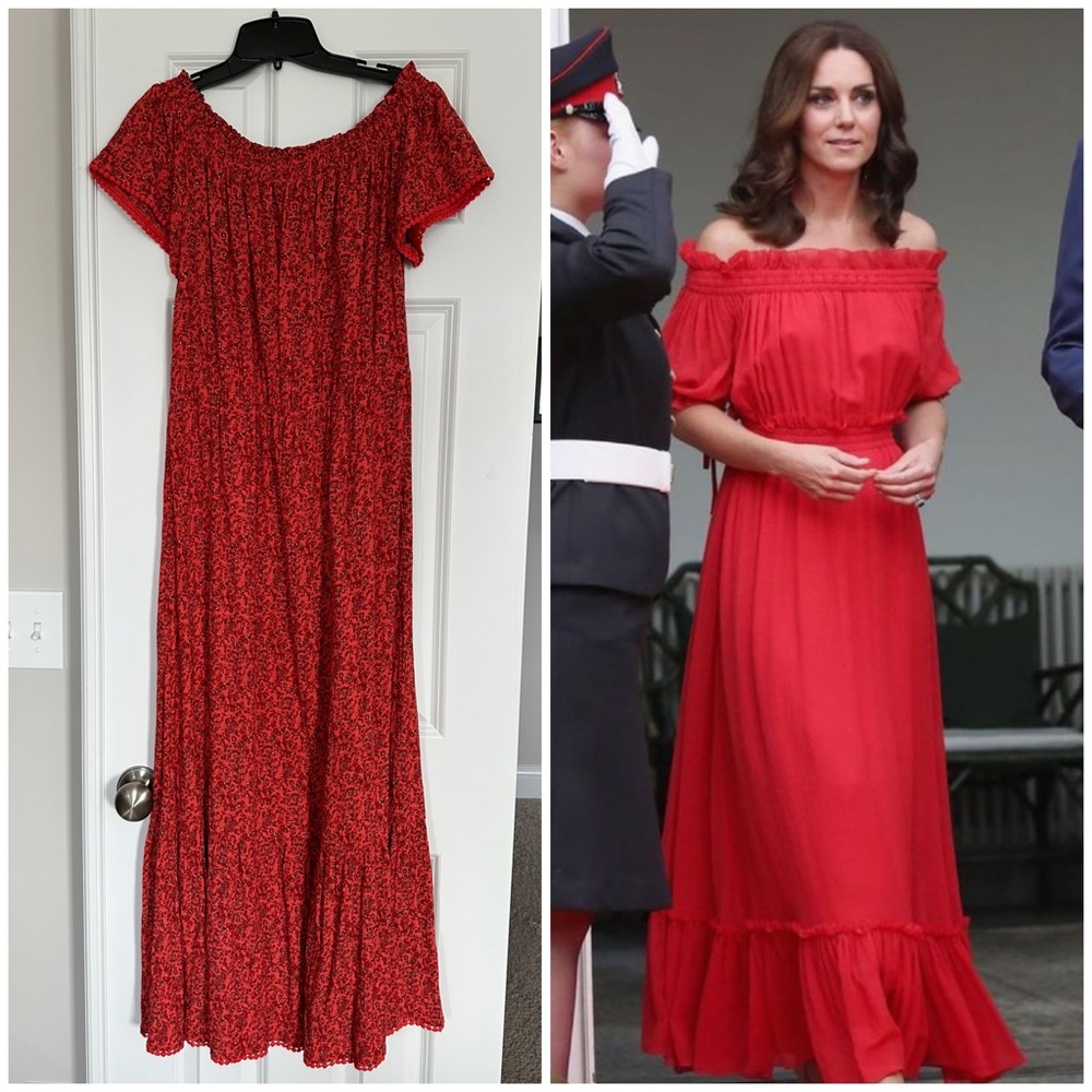 Gorgeous Red smocked off the shoulder maxi dress